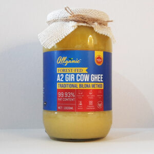 Allganic A2 Gir Cow Ghee | Glass Jar (1000ml) | Traditional hand-churned Bilona Ghee | 100% Pure, Natural and Healthy | Made from the milk of forest-grazed Desi A2 Gir Cows | Very light and best for Gut Health | Pure vegetarian | Lab tested
