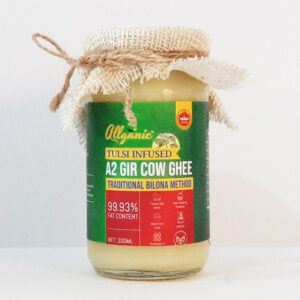 Allganic Tulsi Infused A2 Gir Cow Ghee | Glass Jar (200ml) | Traditional hand-churned Bilona Ghee | 100% Pure, Natural and Healthy | Made from the milk of forest-grazed Desi A2 Gir Cows | Very light and best for Gut Health | Pure vegetarian
