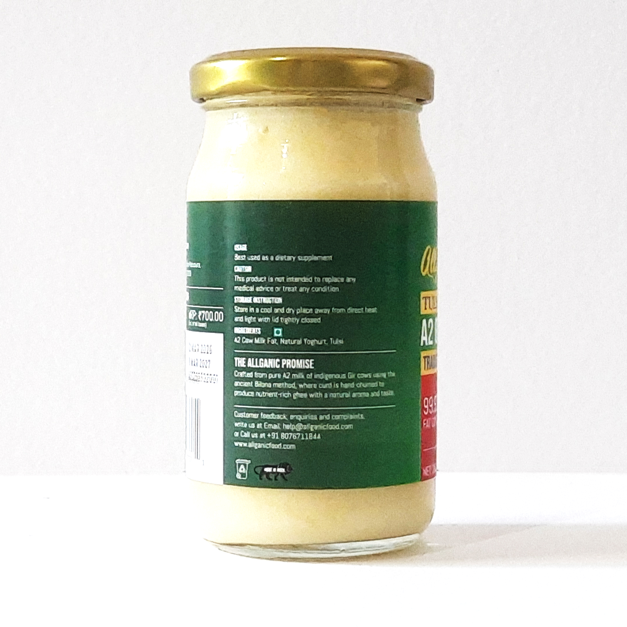 Allganic Tulsi Infused A2 Gir Cow Ghee | Glass Jar (200ml) | Traditional hand-churned Bilona Ghee | 100% Pure, Natural and Healthy | Made from the milk of forest-grazed Desi A2 Gir Cows | Very light and best for Gut Health | Pure vegetarian - Image 3